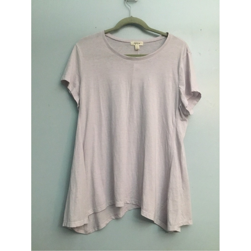 Style & Co‎ Light Lavender Short Sleeve Tee High-Low Hem Flowy Size L New